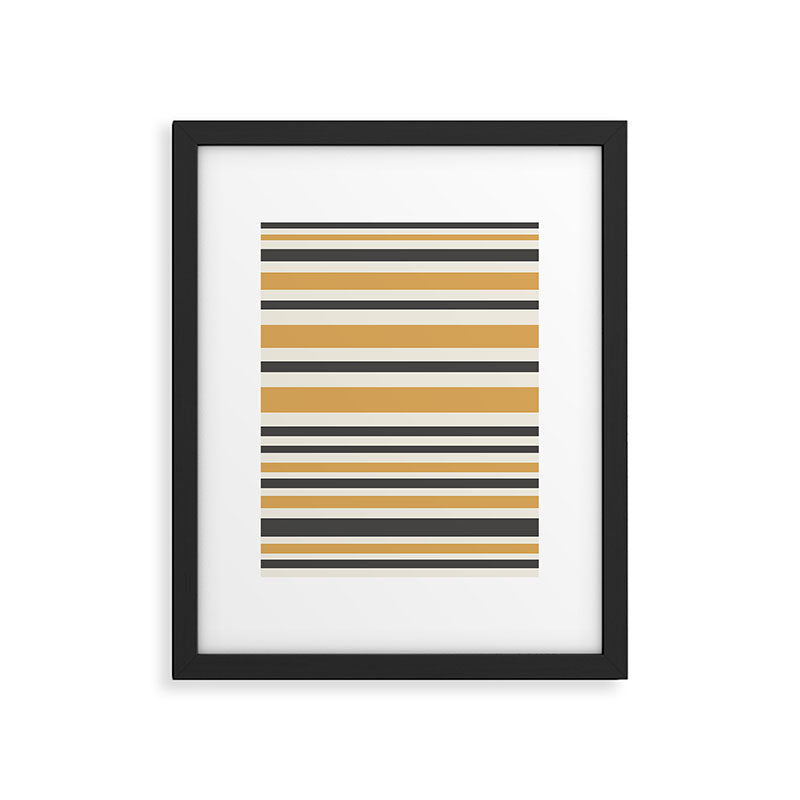 Striped Muted Gold and Charcoal Variable Stripe Retro Modern Pattern Framed Art Print Gallery Image 6