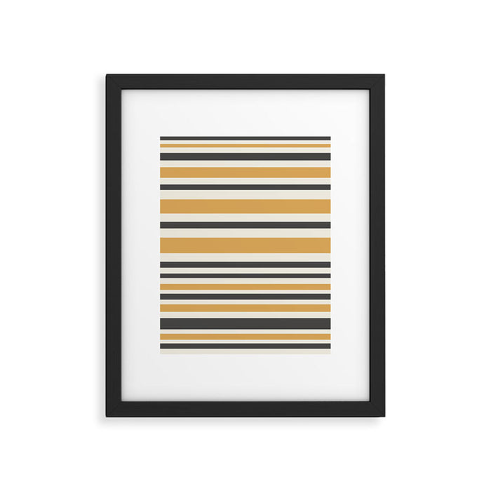 Striped Muted Gold and Charcoal Variable Stripe Retro Modern Pattern Framed Art Print Gallery Image 1