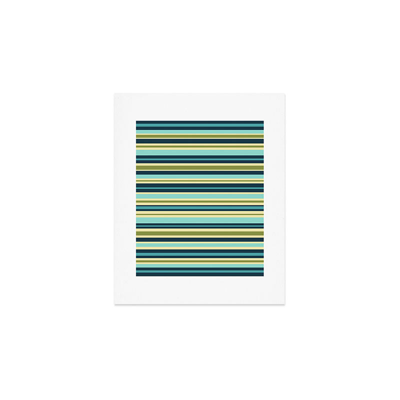 Stripes in Blue Aqua Olive Vanilla Art Print Gallery Image 1