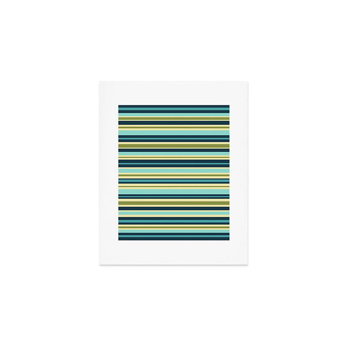 Stripes in Blue Aqua Olive Vanilla Art Print Gallery Image 1