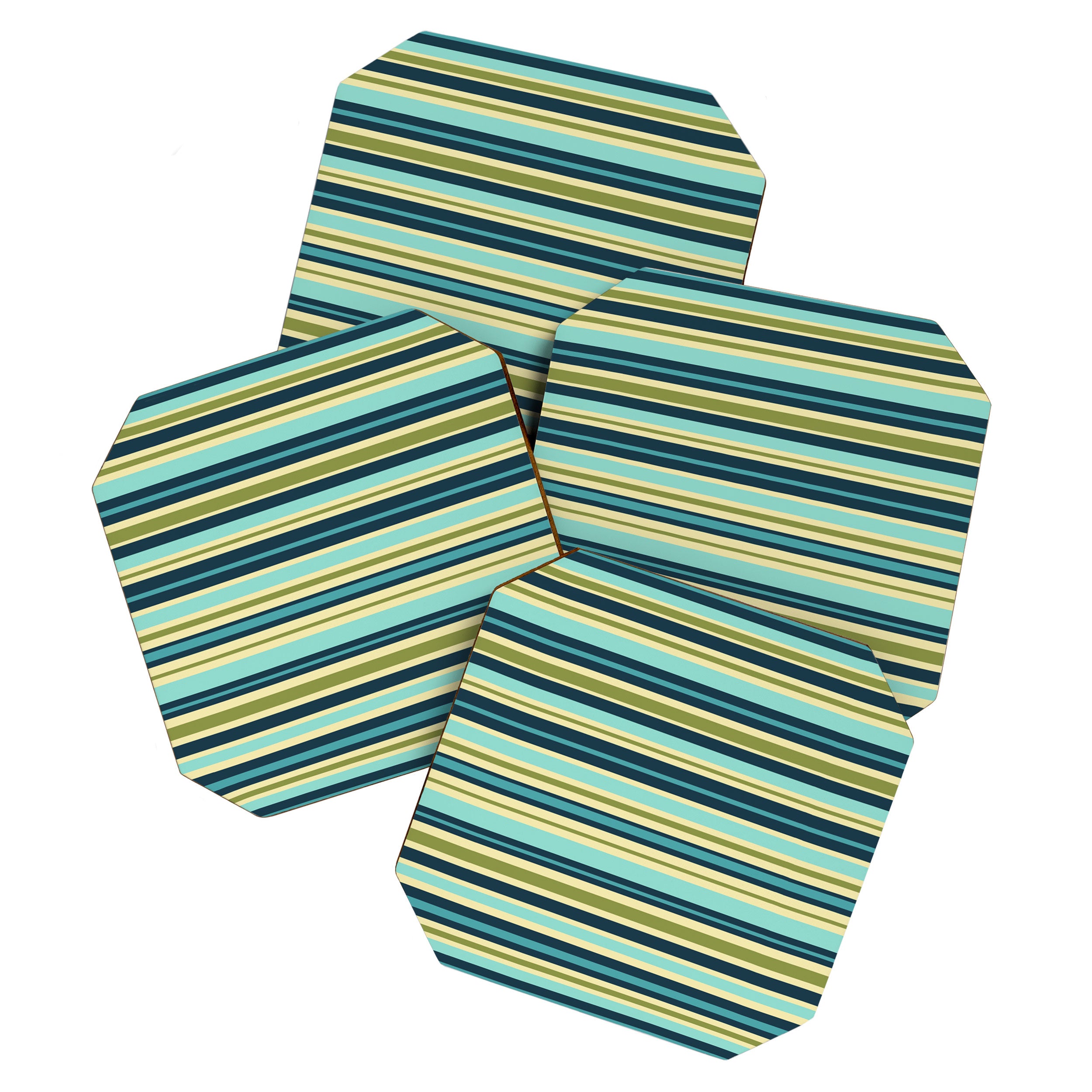 Stripes in Blue Aqua Olive Vanilla Coaster Gallery Image 1