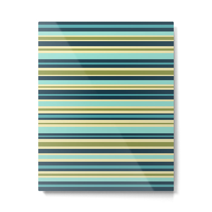 Stripes in Blue Aqua Olive Vanilla Metal Print Gallery Image 1