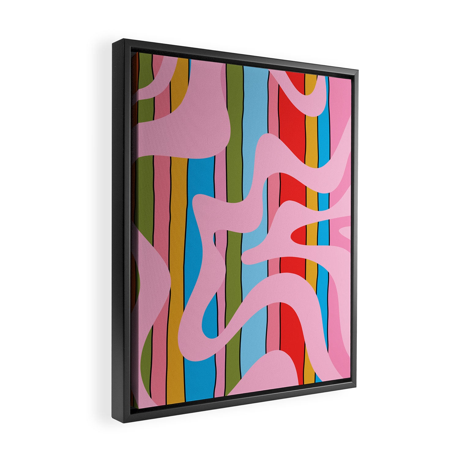 Stripey Swirl Colorful Pop Pattern with Pink  Framed Canvas Print Gallery Image 2