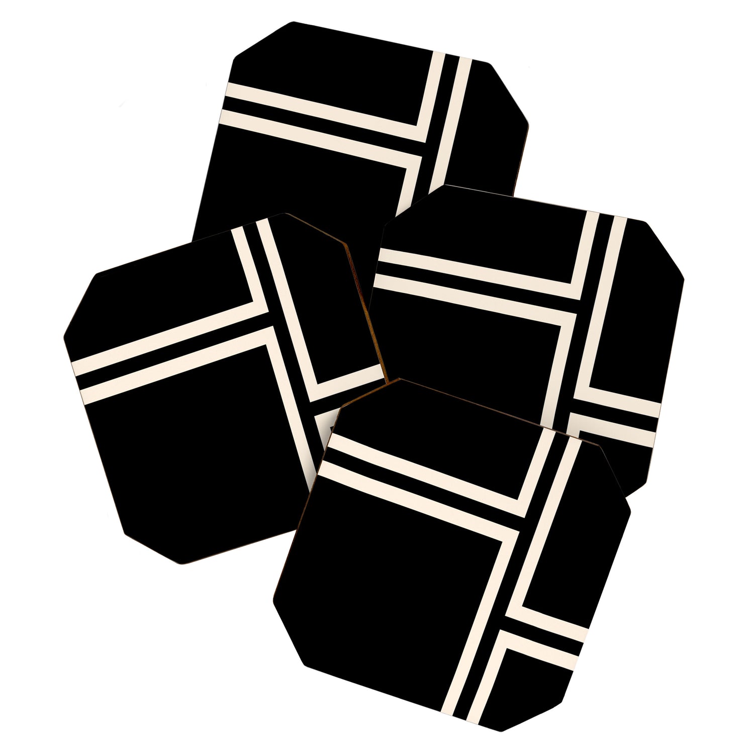 Strong Deco - Geometric Minimalism in Almond Cream and Black Coaster Gallery Image 1