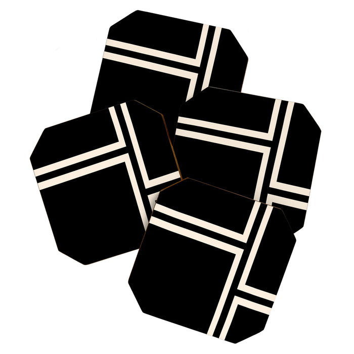 Strong Deco - Geometric Minimalism in Almond Cream and Black Coaster Gallery Image 1