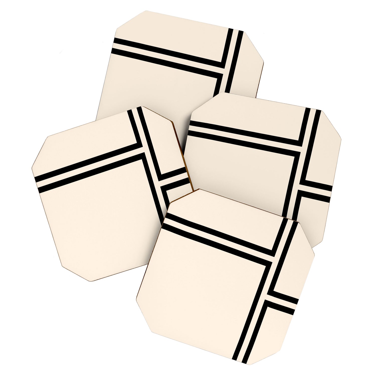 Strong Deco - Minimalist Geometric Design in Black and Almond Cream Coaster Gallery Image 1
