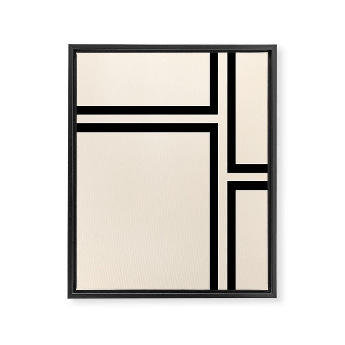 Strong Deco - Minimalist Geometric Design in Black and Almond Cream Framed Canvas Print Gallery Image 1