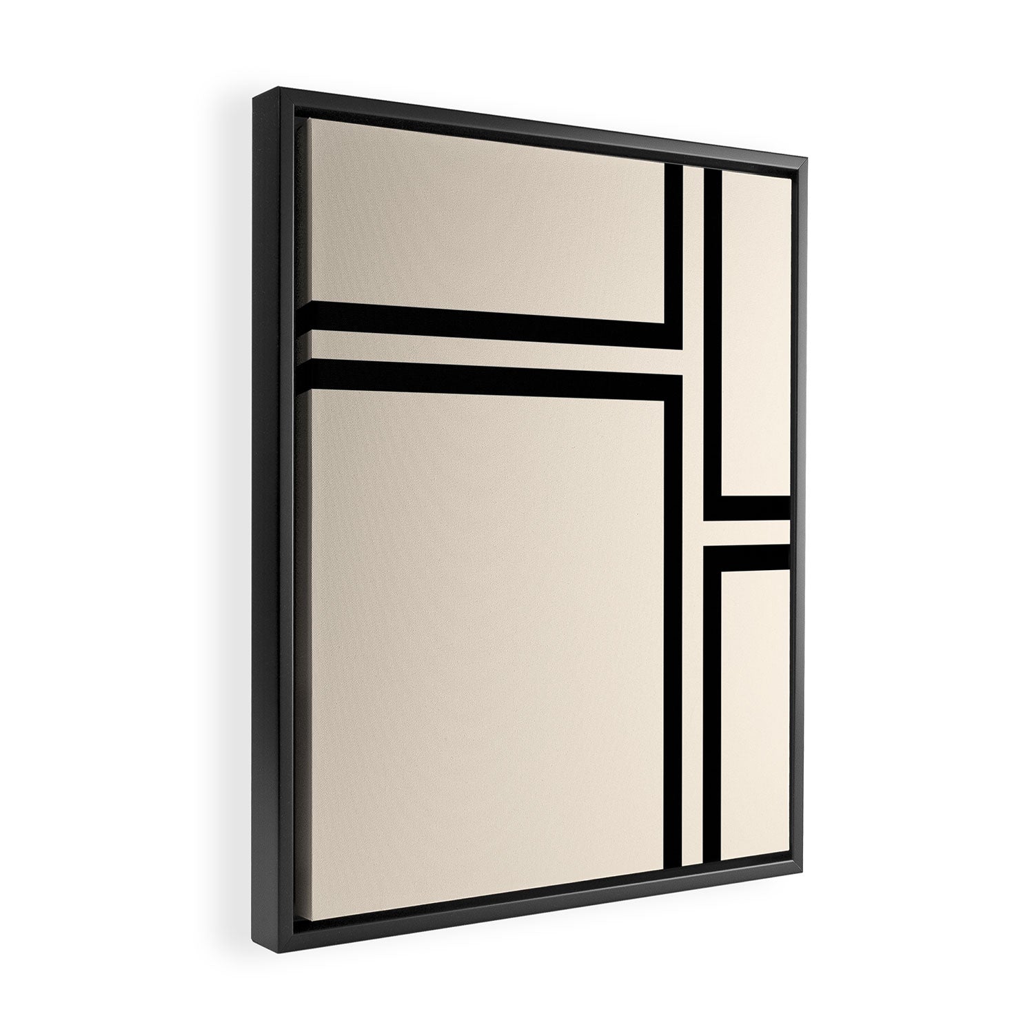 Strong Deco - Minimalist Geometric Design in Black and Almond Cream Framed Canvas Print Gallery Image 2