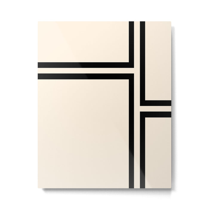 Strong Deco - Minimalist Geometric Design in Black and Almond Cream Metal Print Gallery Image 1