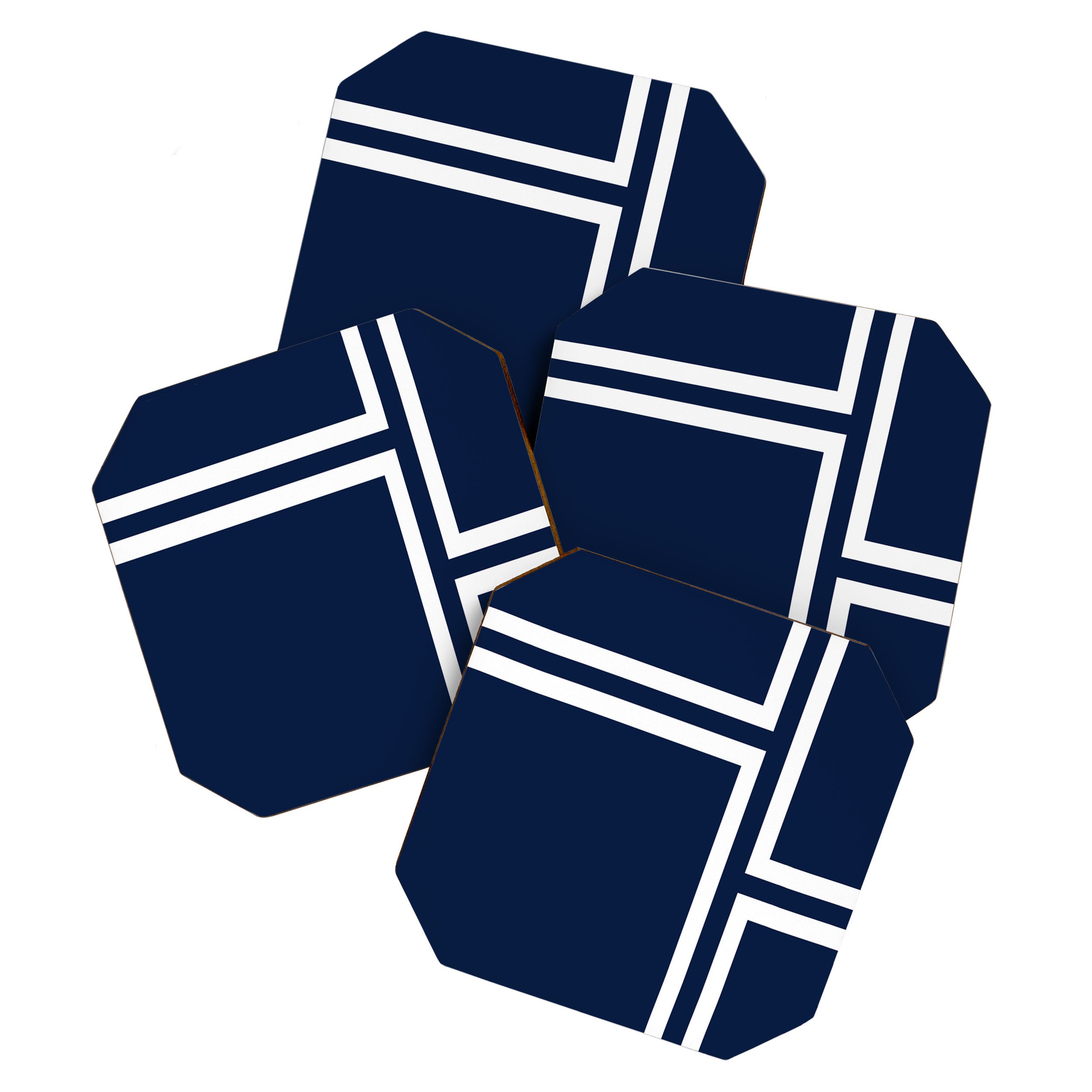 Strong Deco - Minimalist Geometric Pattern in White and Nautical Navy Blue Coaster Gallery Image 1
