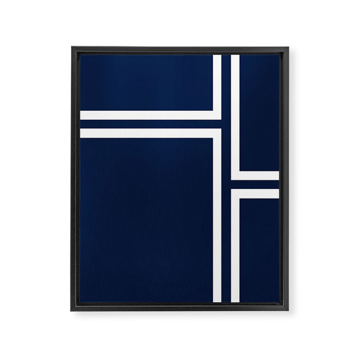 Strong Deco - Minimalist Geometric Pattern in White and Nautical Navy Blue Framed Canvas Print Gallery Image 1