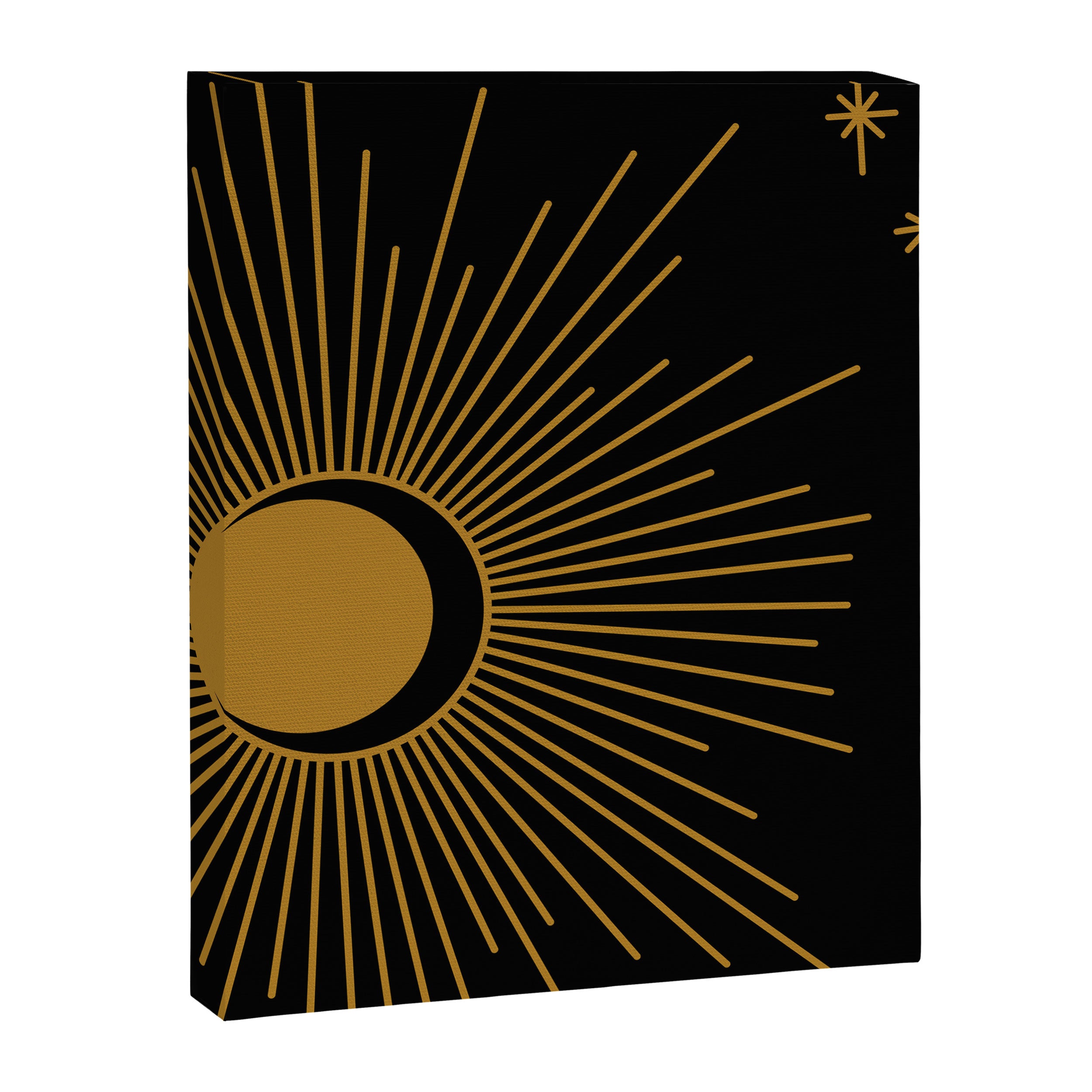 Subtle Sun Moon Stars in Black and Ochre Canvas Print Gallery Image 8