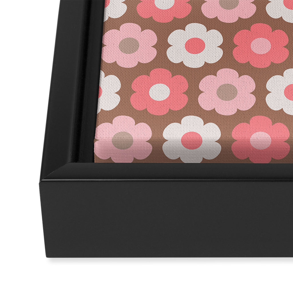 Such Cute Flowers Pink and Mocha Brown Small Pattern Framed Canvas Print Gallery Image 3