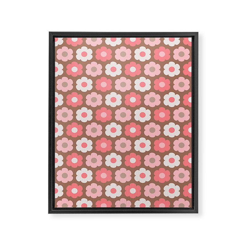 Such Cute Flowers Pink and Mocha Brown Small Pattern Framed Canvas Print Gallery Image 6