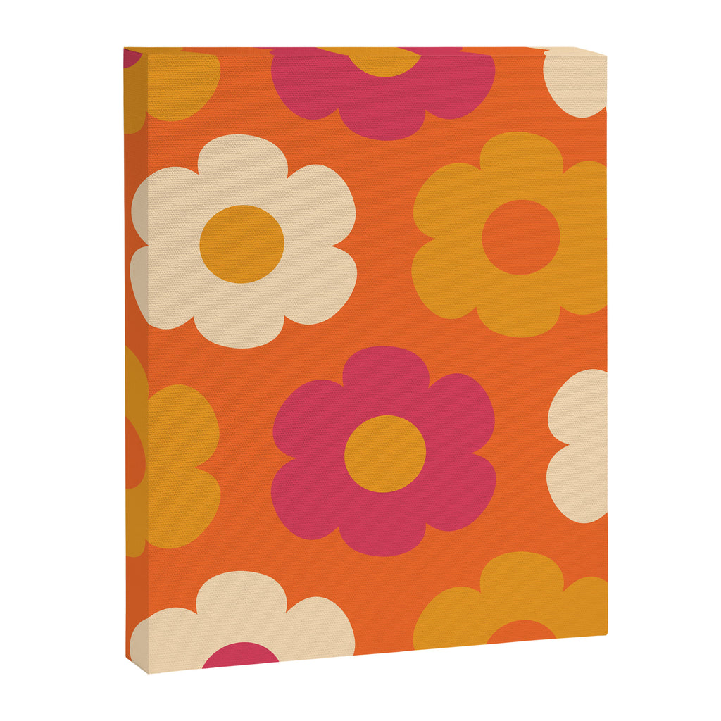 Such Cute Flowers Retro Floral Pattern in 60s 70s Pink Orange Mustard Cream Canvas Print Gallery Image 8