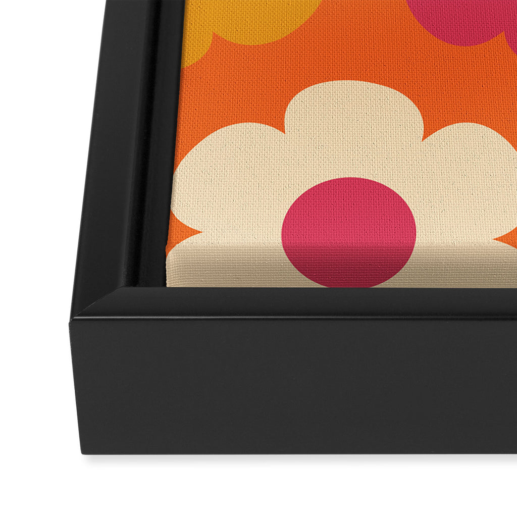 Such Cute Flowers Retro Floral Pattern in 60s 70s Pink Orange Mustard Cream Framed Canvas Print Gallery Image 3