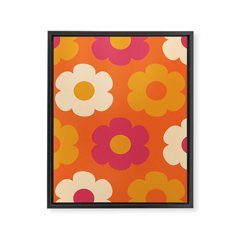 Such Cute Flowers Retro Floral Pattern in 60s 70s Pink Orange Mustard Cream Framed Canvas Print Gallery Image 8