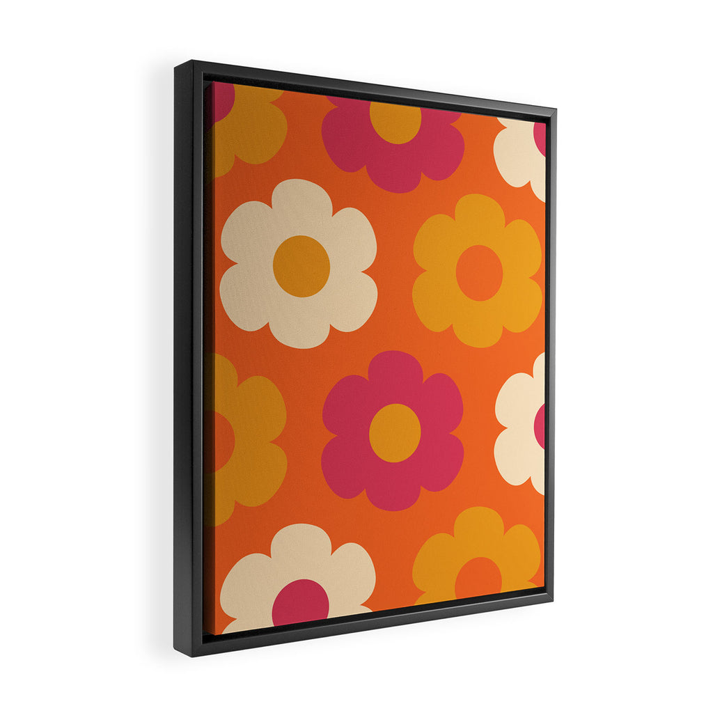 Such Cute Flowers Retro Floral Pattern in 60s 70s Pink Orange Mustard Cream Framed Canvas Print Gallery Image 2