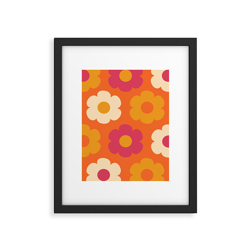 Such Cute Flowers Retro Floral Pattern in 60s 70s Pink Orange Mustard Cream Framed Art Print Gallery Image 6