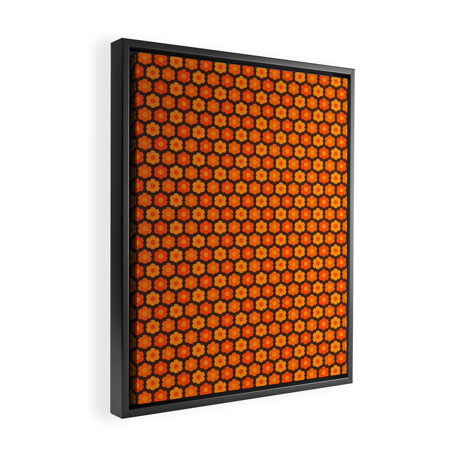 Such Cute Flowers Retro Floral Geo Honeycomb Pattern in 70s Orange and Brown Framed Canvas Print Gallery Image 2