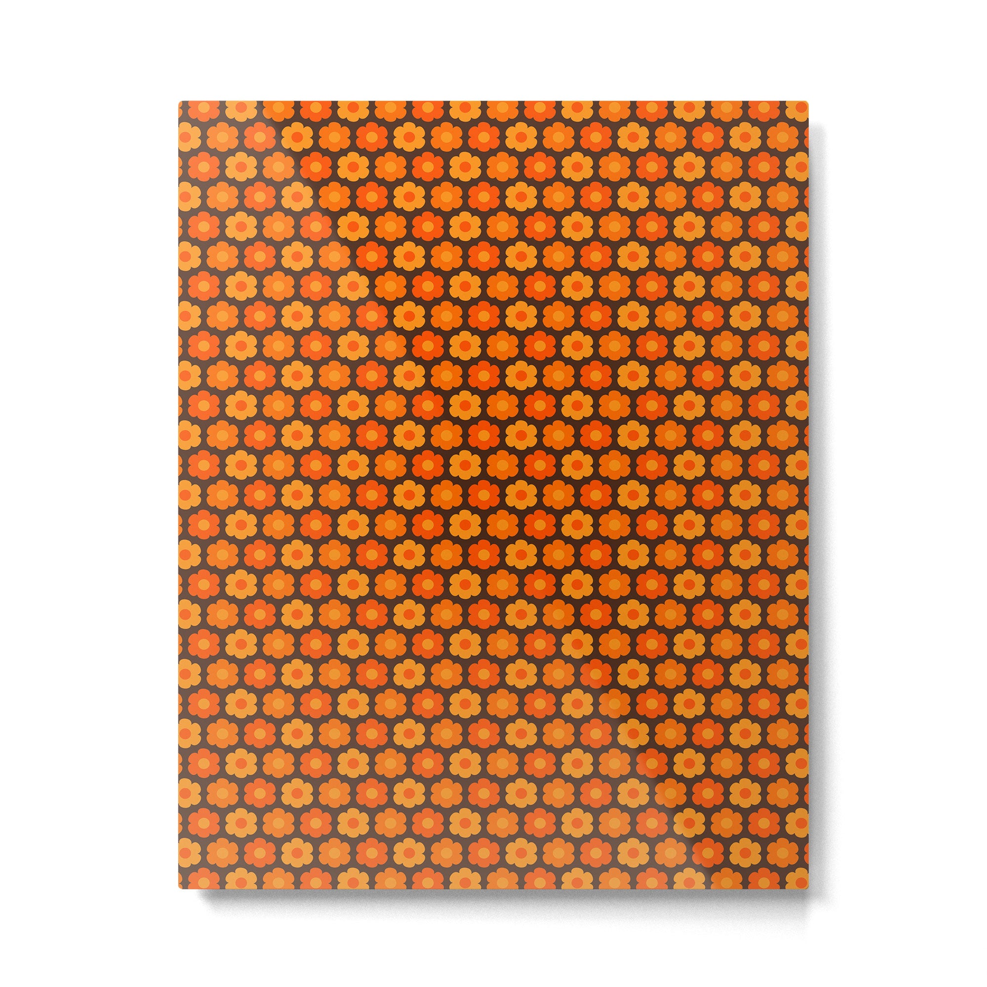 Such Cute Flowers Retro Floral Geo Honeycomb Pattern in 70s Orange and Brown Metal Print Gallery Image 6