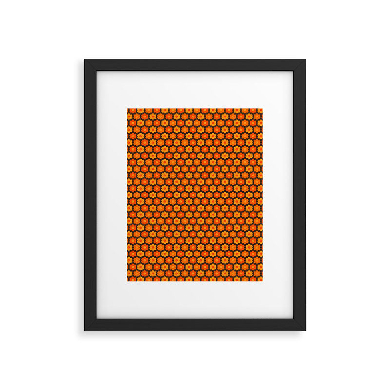 Such Cute Flowers Retro Floral Geo Honeycomb Pattern in 70s Orange and Brown Framed Art Print Gallery Image 6