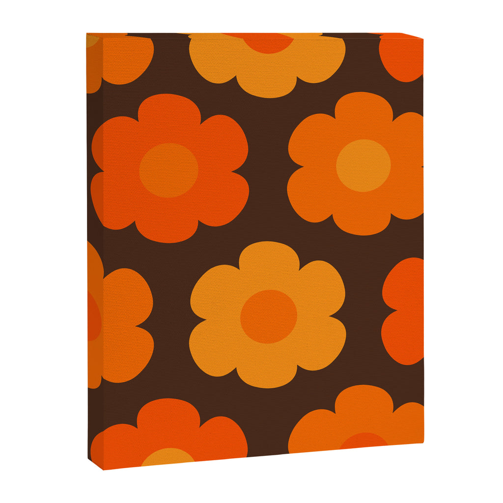 Such Cute Flowers Retro Floral Pattern in 70s Brown and Orange Canvas Print Gallery Image 8