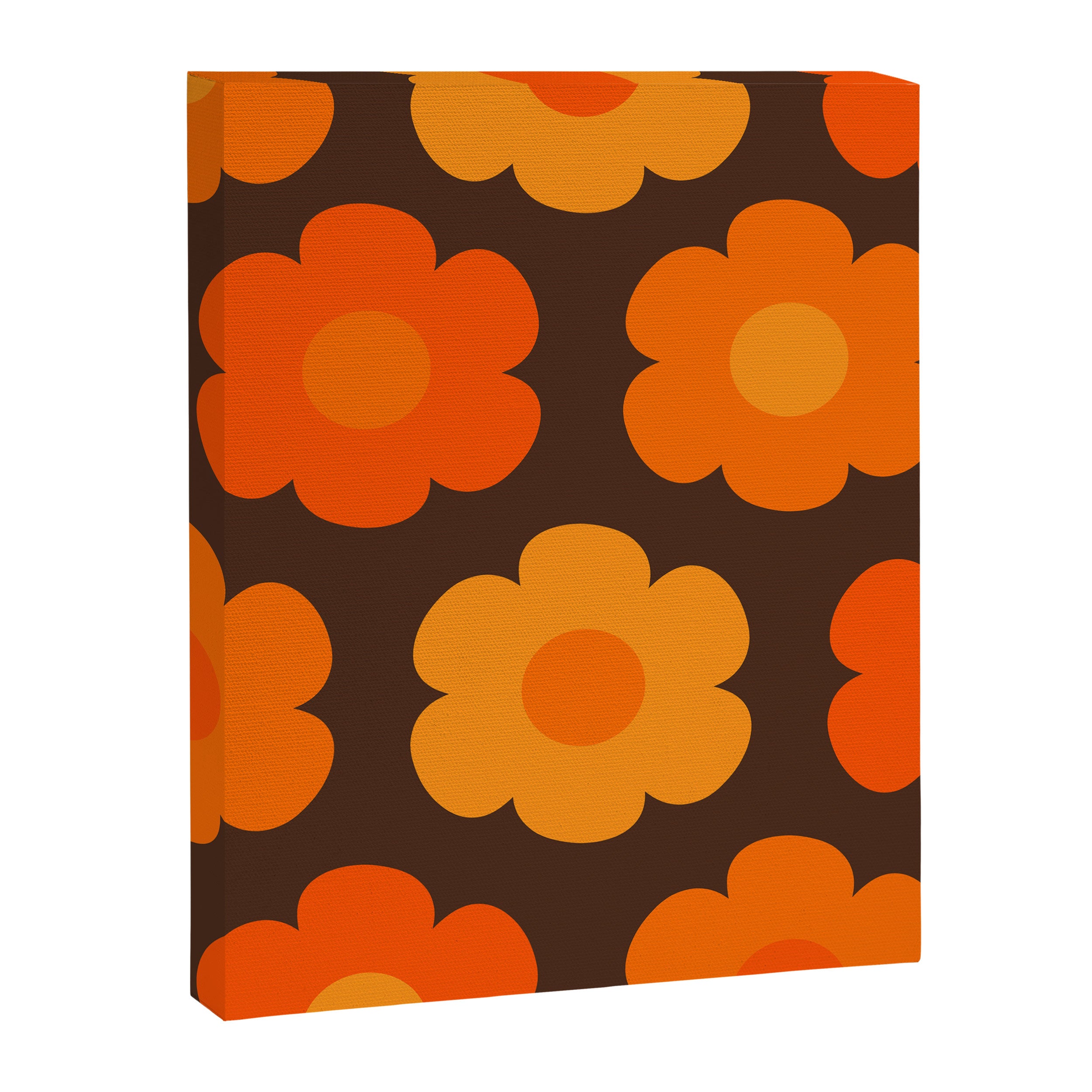Such Cute Flowers Retro Floral Pattern in 70s Brown and Orange Canvas Print Gallery Image 8