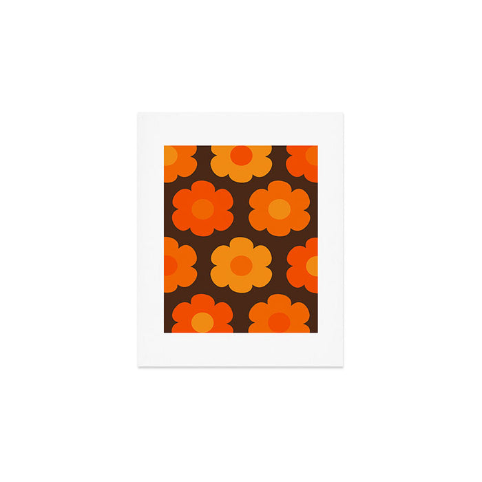 Such Cute Flowers Retro Floral Pattern in 70s Brown and Orange Art Print Gallery Image 1