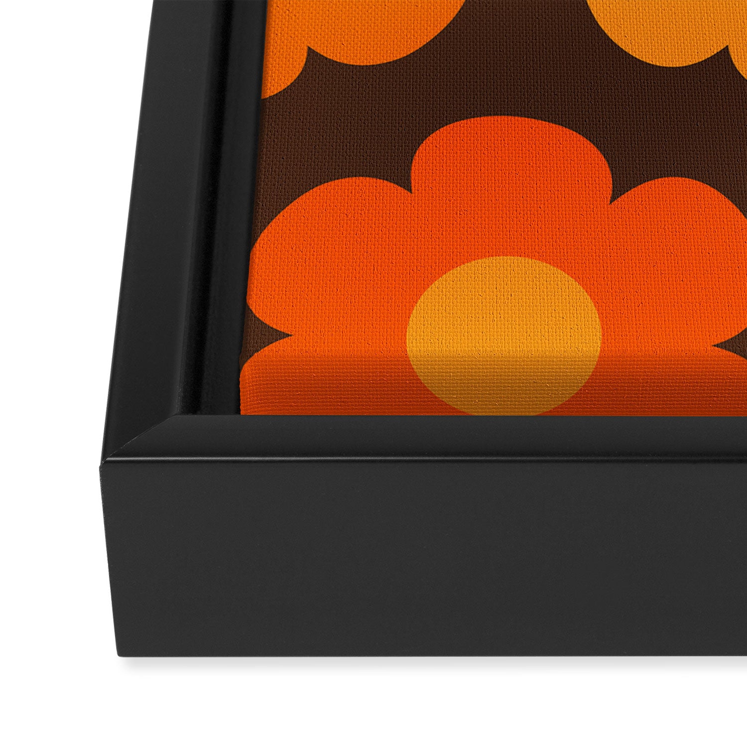 Such Cute Flowers Retro Floral Pattern in 70s Brown and Orange Framed Canvas Print Gallery Image 3