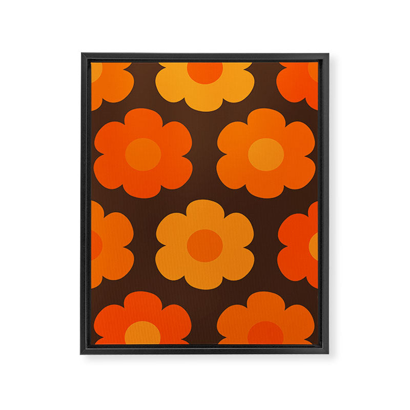 Such Cute Flowers Retro Floral Pattern in 70s Brown and Orange Framed Canvas Print Gallery Image 8