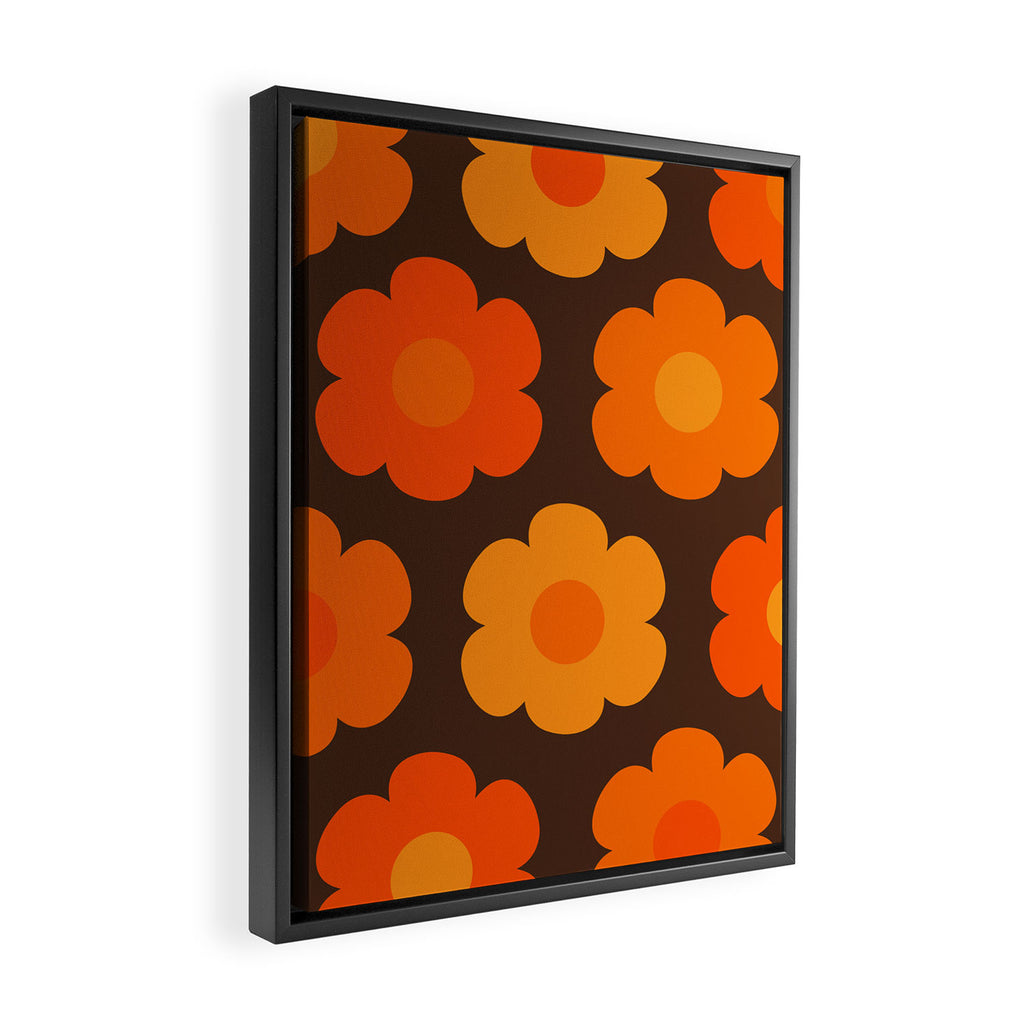 Such Cute Flowers Retro Floral Pattern in 70s Brown and Orange Framed Canvas Print Gallery Image 2
