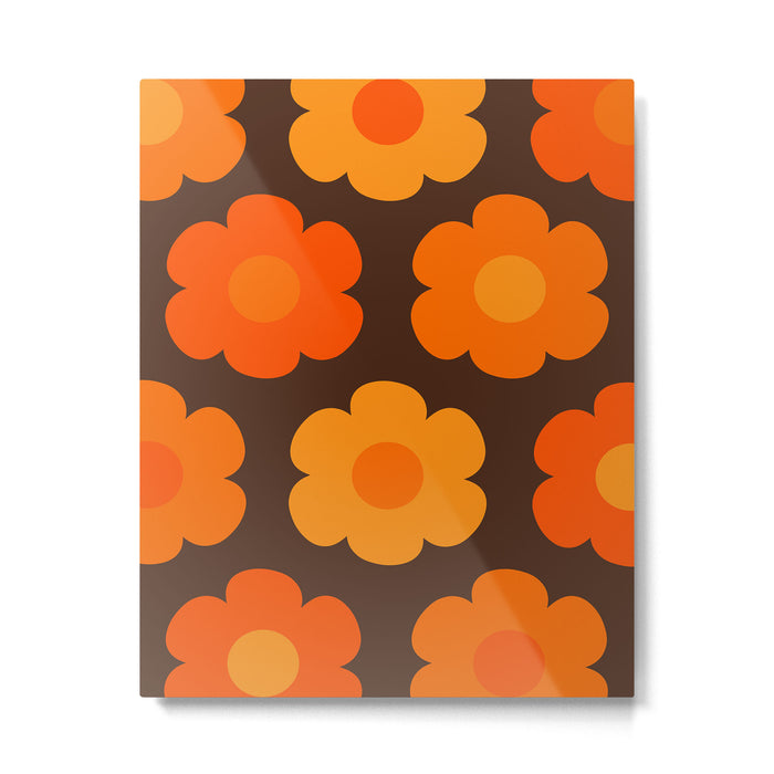 Such Cute Flowers Retro Floral Pattern in 70s Brown and Orange Metal Print Gallery Image 1