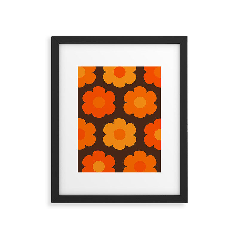 Such Cute Flowers Retro Floral Pattern in 70s Brown and Orange Framed Art Print Gallery Image 6