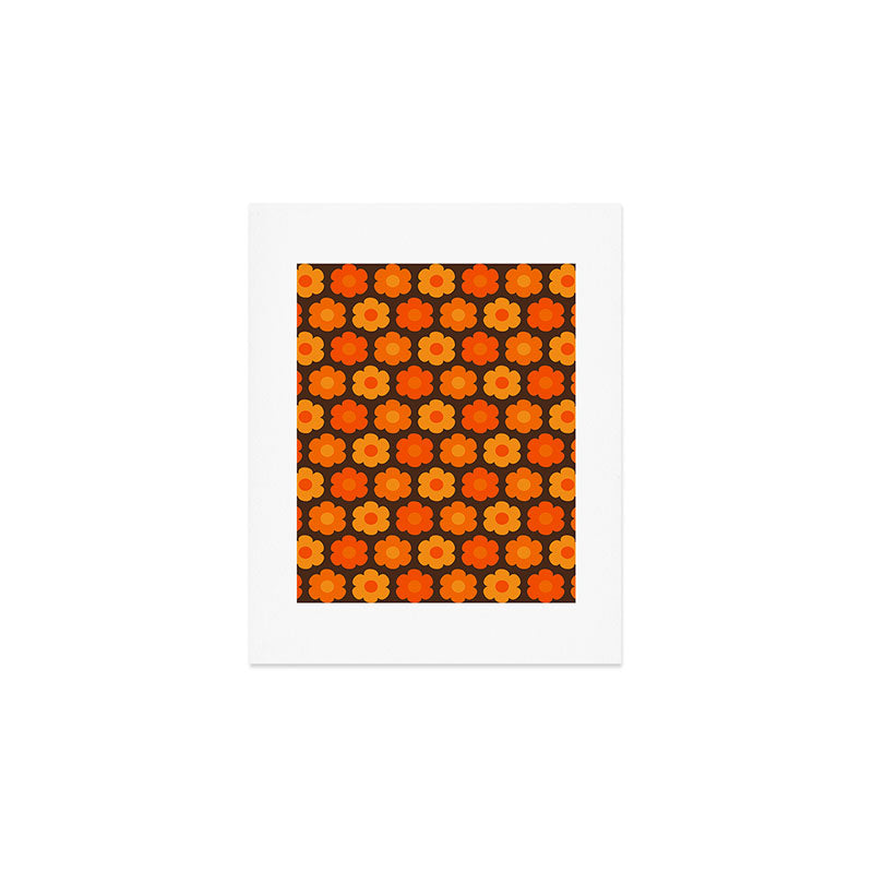 Such Cute Flowers Retro Floral Pattern in 70s Orange and Brown  Art Print Gallery Image 1
