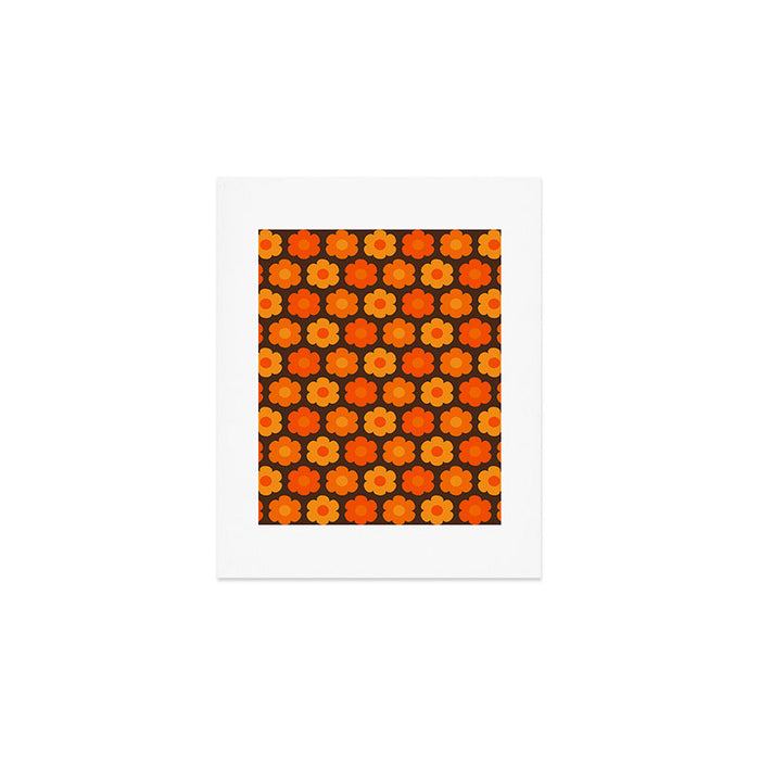 Such Cute Flowers Retro Floral Pattern in 70s Orange and Brown  Art Print Gallery Image 1