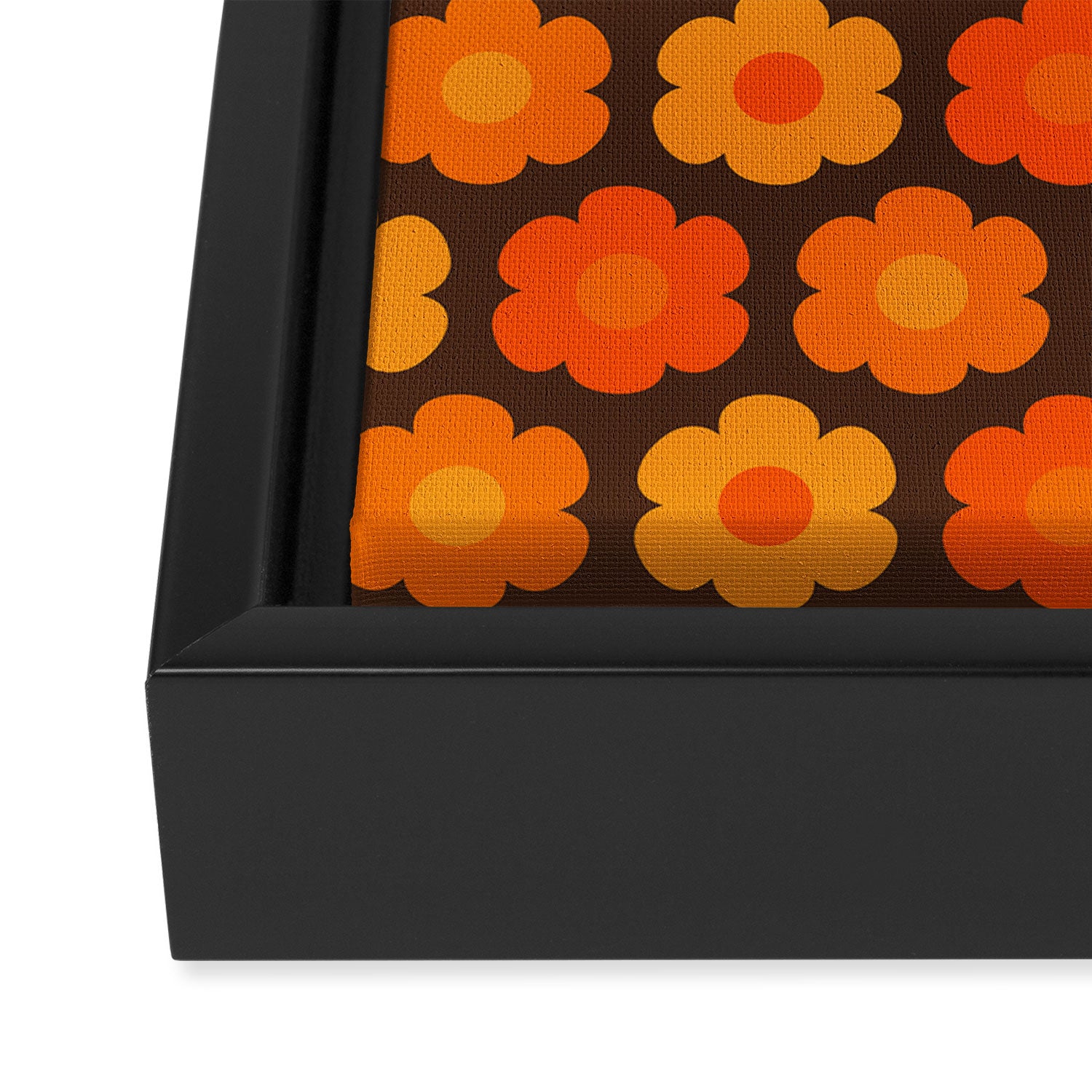 Such Cute Flowers Retro Floral Pattern in 70s Orange and Brown  Framed Canvas Print Gallery Image 3