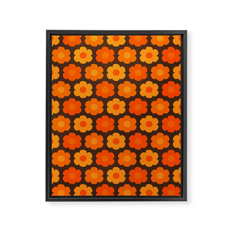 Such Cute Flowers Retro Floral Pattern in 70s Orange and Brown  Framed Canvas Print Gallery Image 8