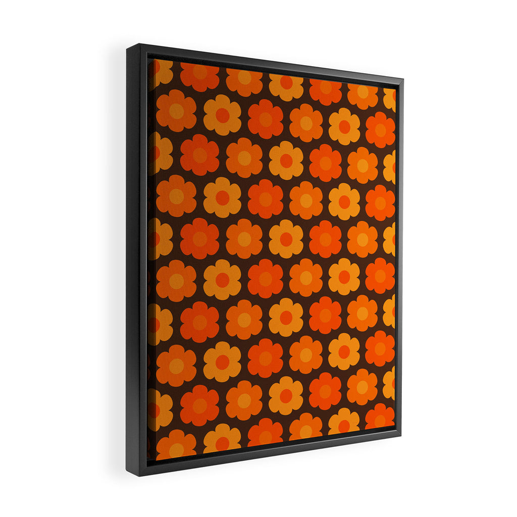 Such Cute Flowers Retro Floral Pattern in 70s Orange and Brown  Framed Canvas Print Gallery Image 2