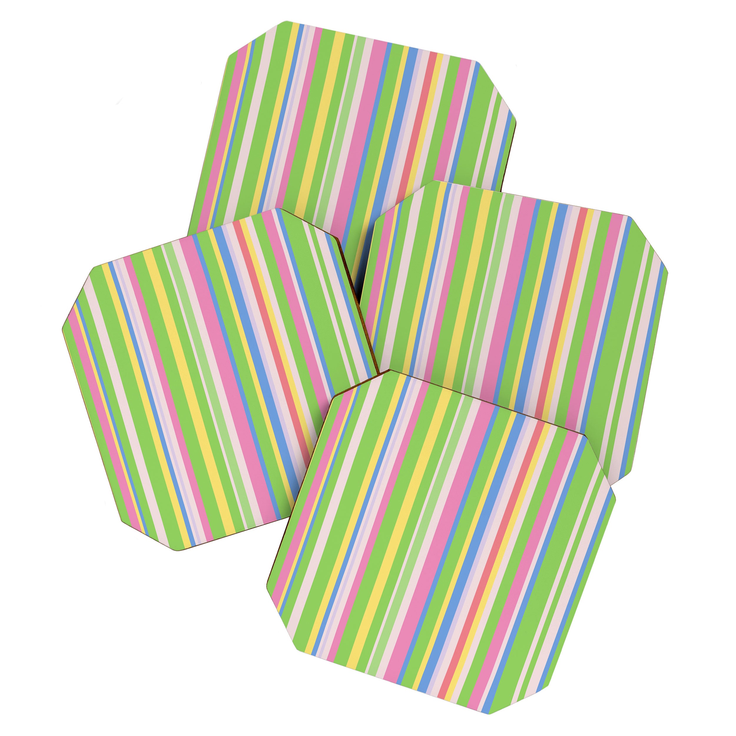 Summer Stripes Lime Green Multicolor Pattern Coaster Gallery Image 1