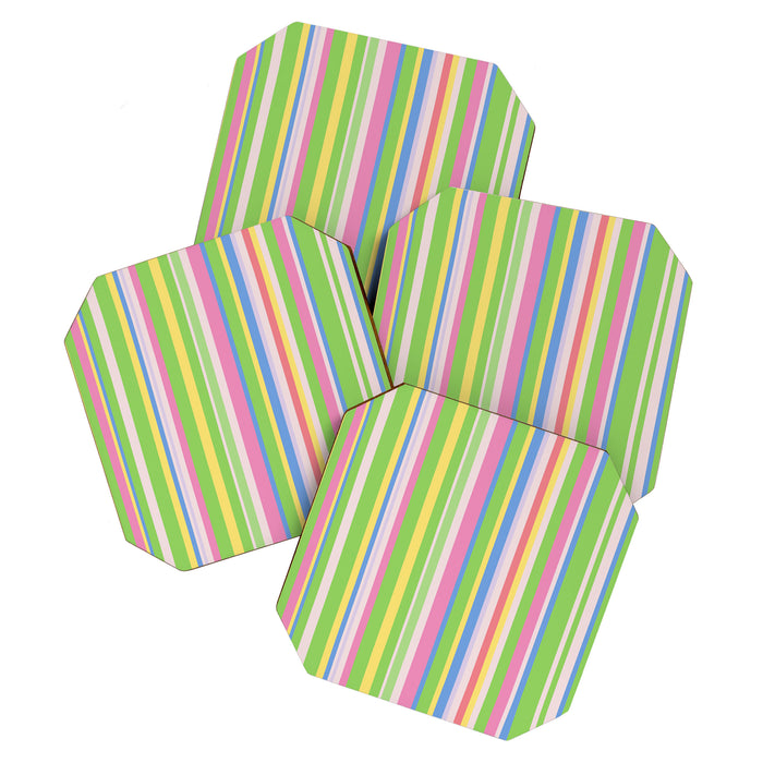 Summer Stripes Lime Green Multicolor Pattern Coaster Gallery Image 1