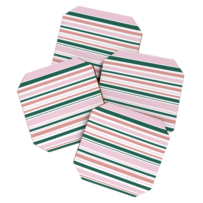 Summer Stripes - Pink, Dusty Rose, Green, and White Coaster Gallery Image 1