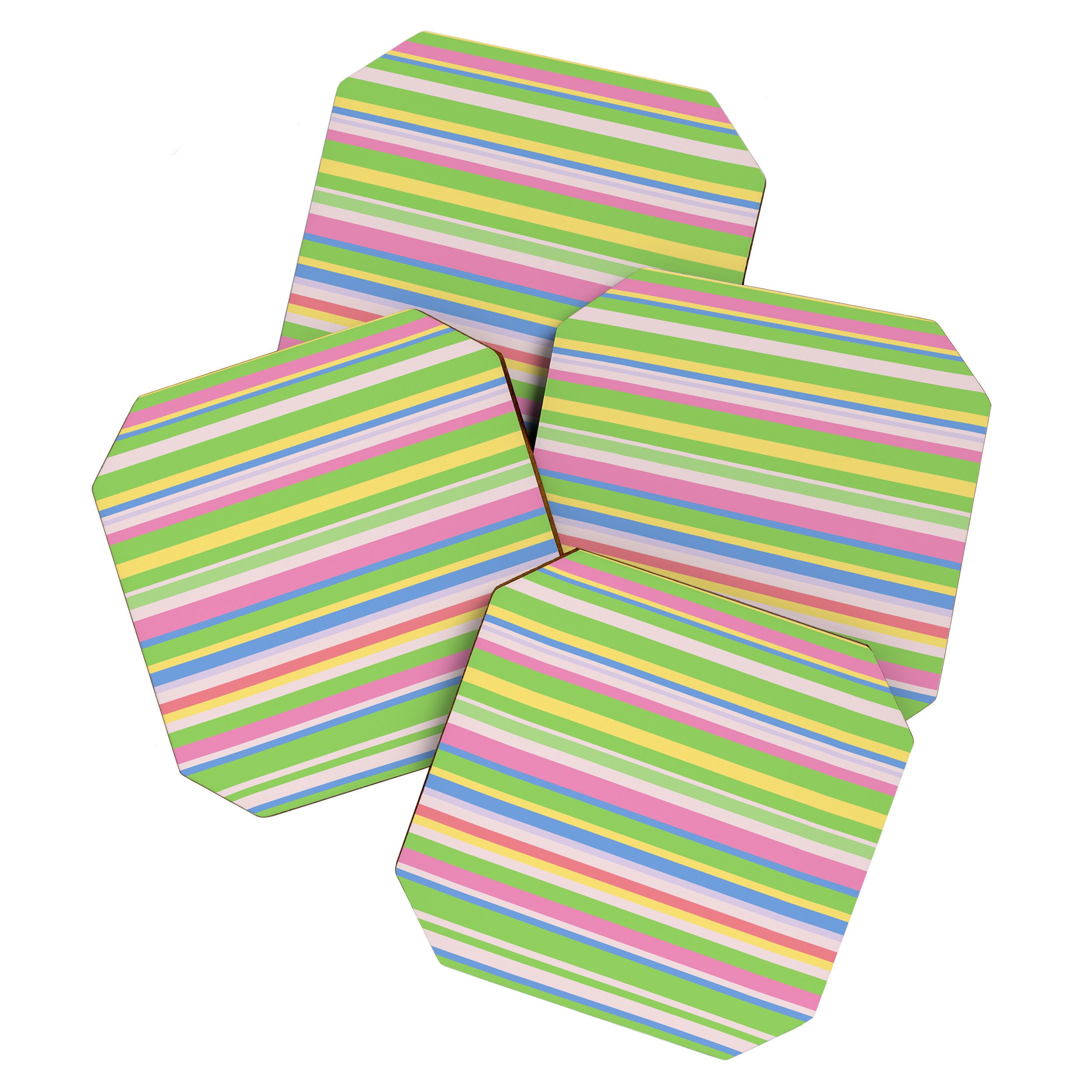 Summer Stripes Spring Green Pastel Multicolor Pattern Coaster Gallery Image 1