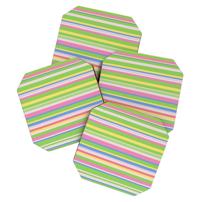 Summer Stripes Spring Green Pastel Multicolor Pattern Coaster Gallery Image 1