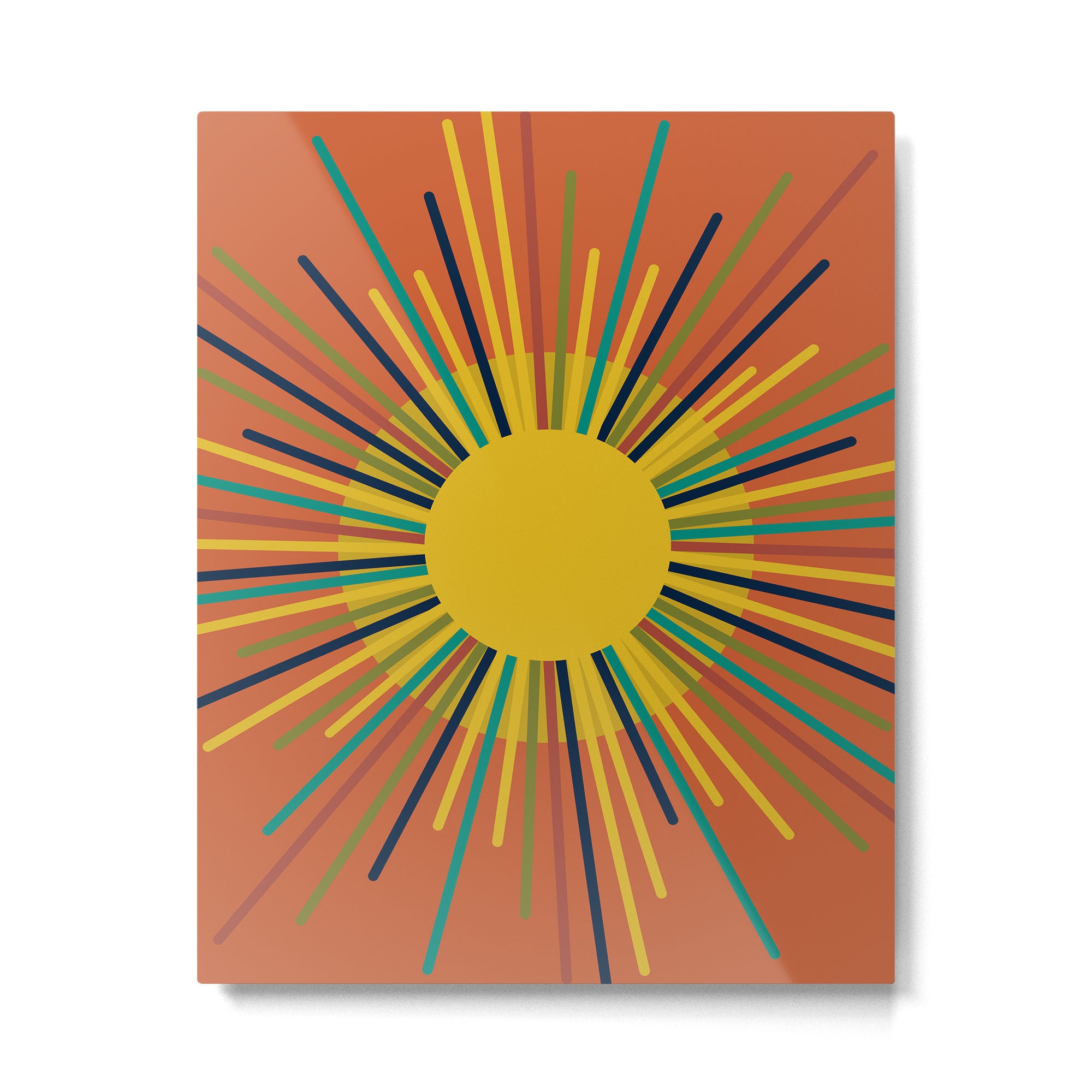 Sun 2 - Mid Mod Multicolor Sunburst on Orange Metal Print Gallery Image 6