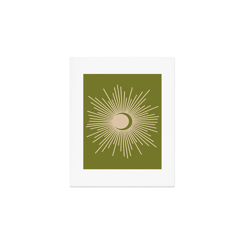 Sun and Moon 2 - Mid Century Modern Minimalism in Mid Mod Olive Green and Beige Art Print Gallery Image 1