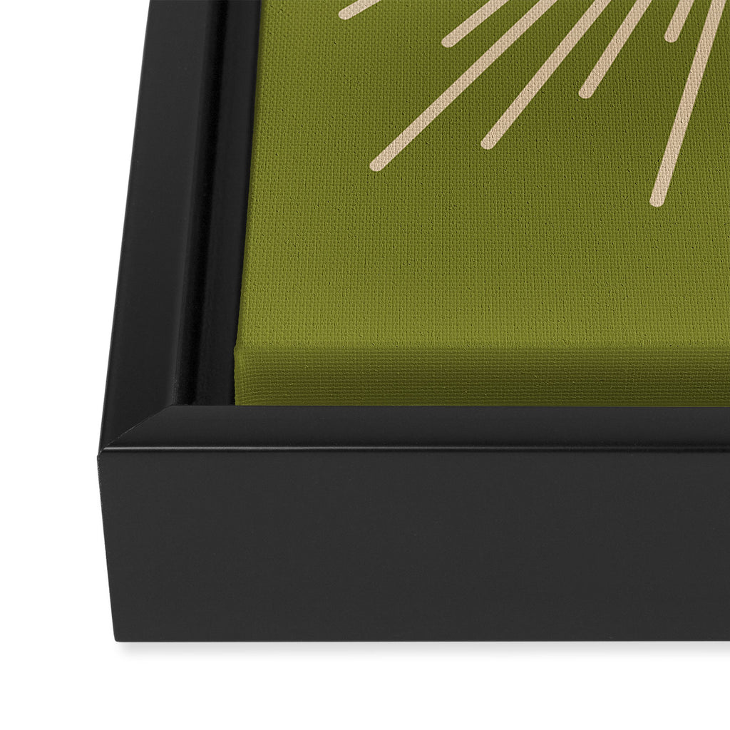 Sun and Moon 2 - Mid Century Modern Minimalism in Mid Mod Olive Green and Beige Framed Canvas Print Gallery Image 3