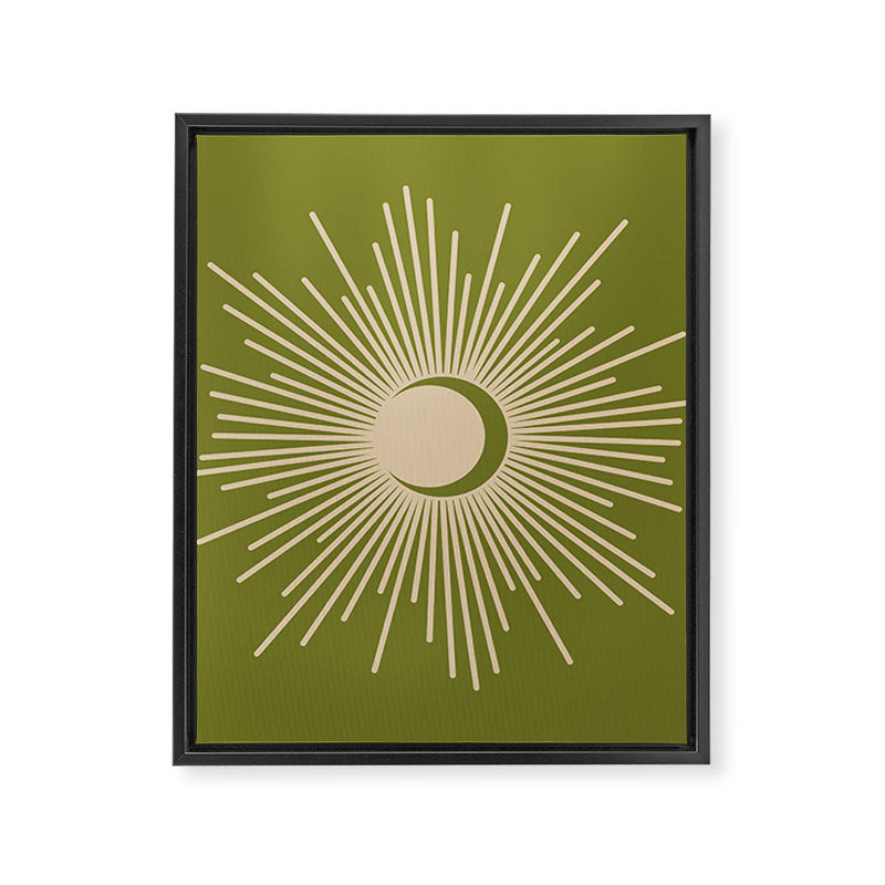 Sun and Moon 2 - Mid Century Modern Minimalism in Mid Mod Olive Green and Beige Framed Canvas Print Gallery Image 8