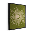 Sun and Moon 2 - Mid Century Modern Minimalism in Mid Mod Olive Green and Beige Framed Canvas Print Gallery Image 2