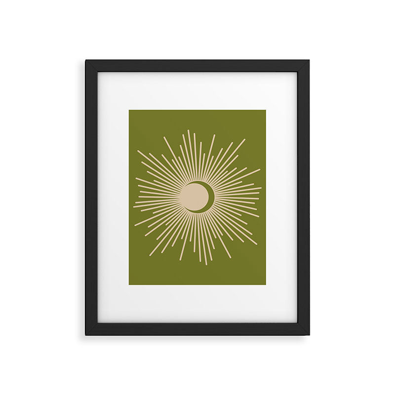 Sun and Moon 2 - Mid Century Modern Minimalism in Mid Mod Olive Green and Beige Framed Art Print Gallery Image 6